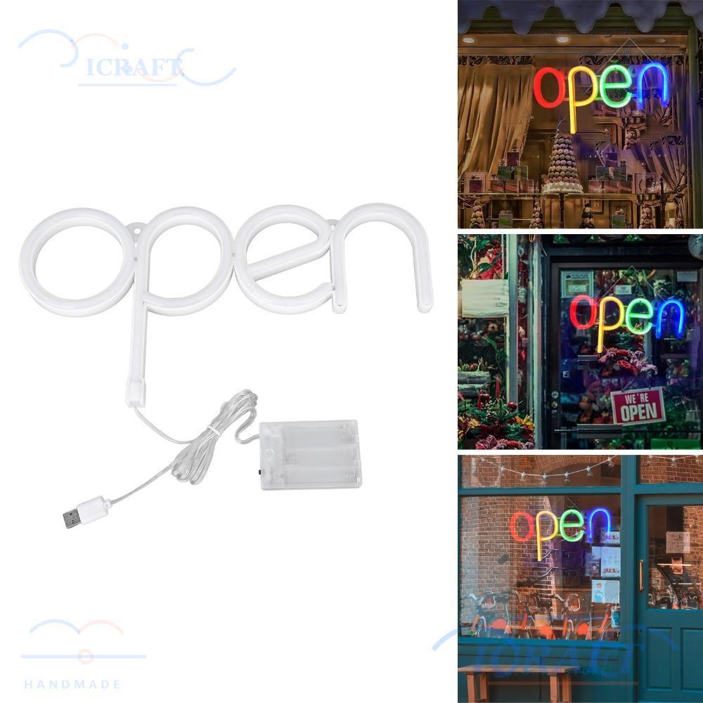 Dấu hiệu mở LED ICRAFT, Chất liệu PVC Pin USB Powered Neon Open Sign, Màu cầu vồng nhỏ gọn có thể gắ