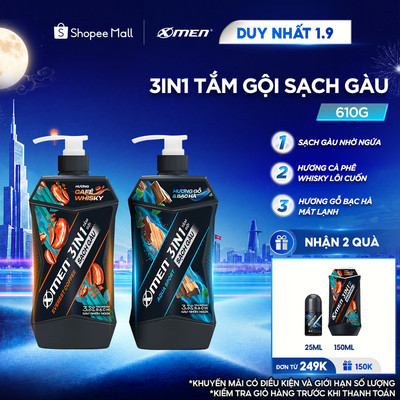 [MỚI] Tắm Gội Sạch Gàu 3in1 Xmen Everest Coffee & Aquaport 610g, Tác Động 3X Sạch Gàu Nhờn Ngứa,Mùi Hương Nam Tính S