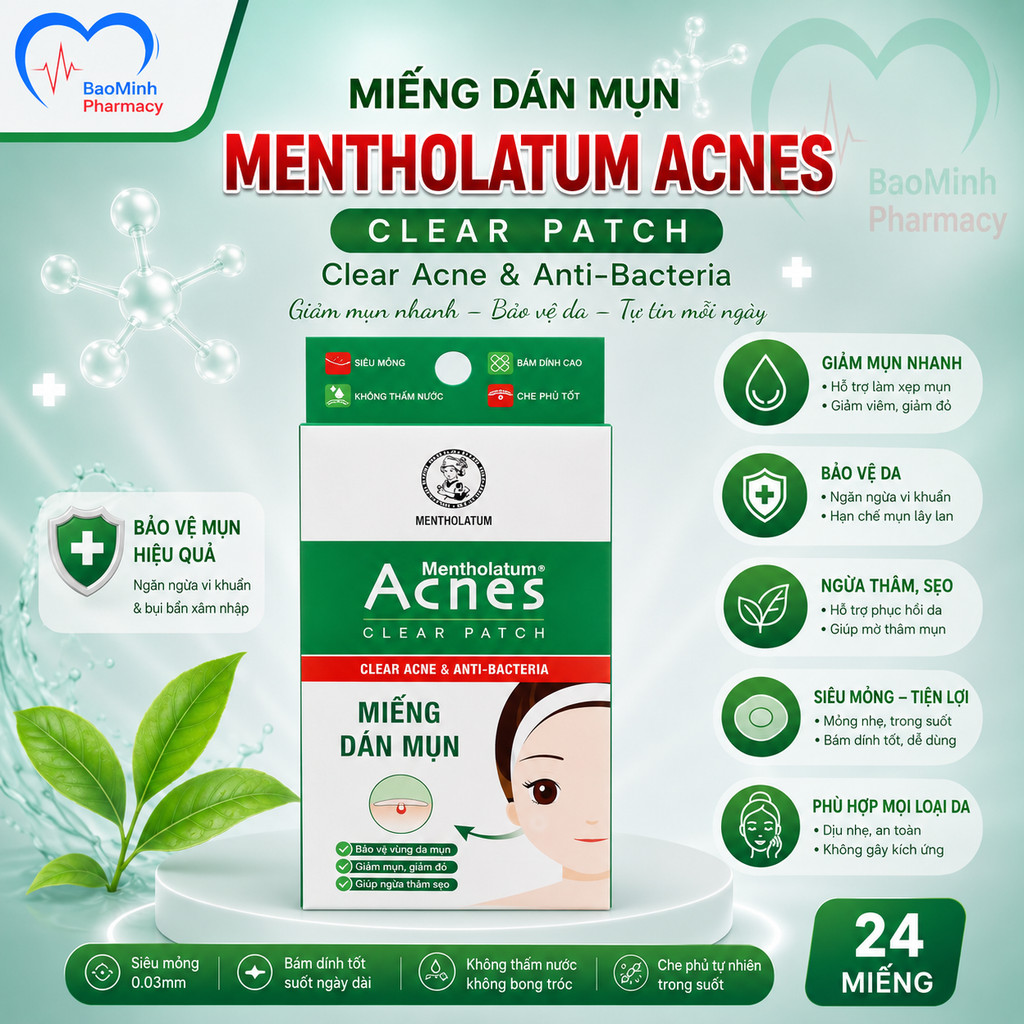 Miếng Dán Mụn Acnes – Dán Mụn, Thấm Dầu, Giảm Thâm Sẹo, Ngừa Mụn (Hộp 12/24 Miếng)