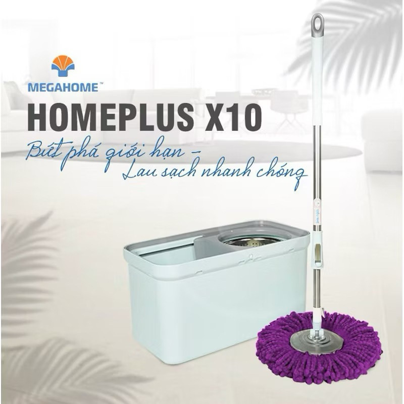 ˗ˋˏ ♡ ˎˊ˗ Bộ lau nhà Megahome Homeplus X10 thùng lau vuông sang trọng, cây lau siêu nhẹ, màu ngẫu nh