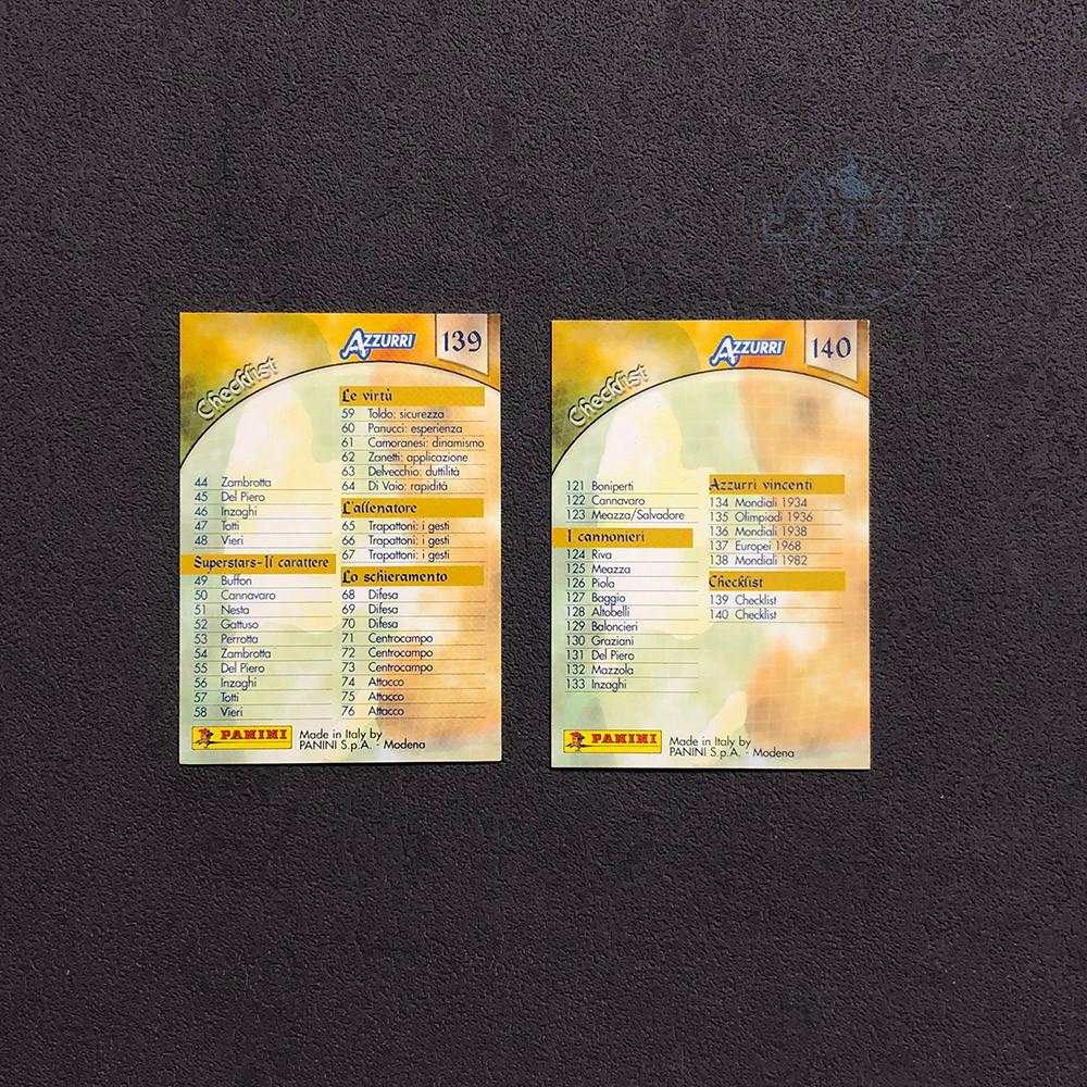 Panini Panini 2004 Đội tuyển quốc gia Ý AZZURRI Thẻ sao Danh mục chính thức Thẻ 139 140