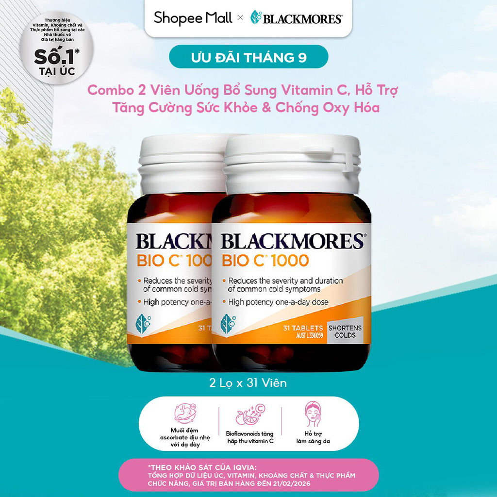 Combo 2 Viên Uống Bổ Sung Vitamin C Blackmores Bio C 1000mg 31 Viên/Lọ