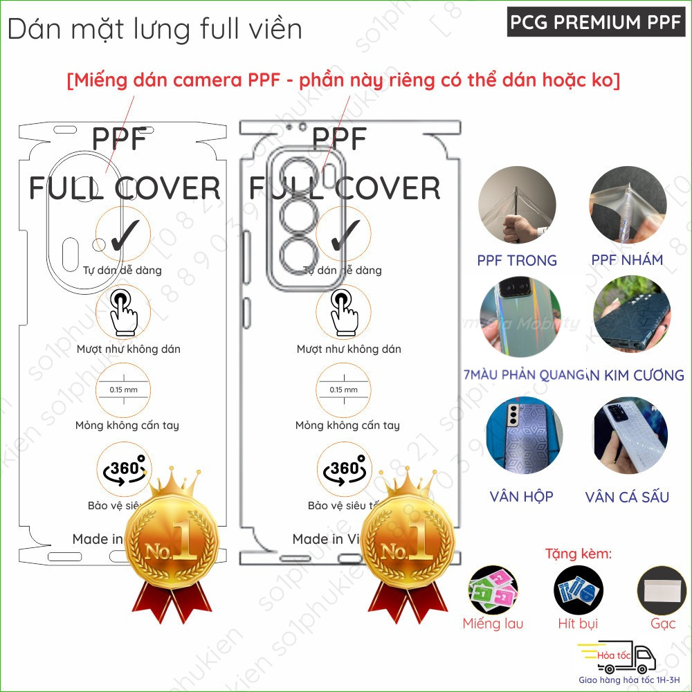 Dán PPF mặt lưng full viền Oppo Reno12 5G/ Reno12 Pro 5G/ Reno12 F 5G (Reno 12, 12 pro, 12F)/ Reno 1
