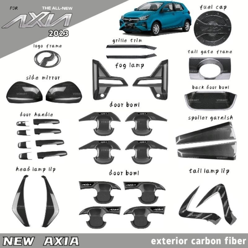 Vemart mới axia 2023 sợi carbon phụ kiện ngoại thất axia baruauto phụ tùng ô tô