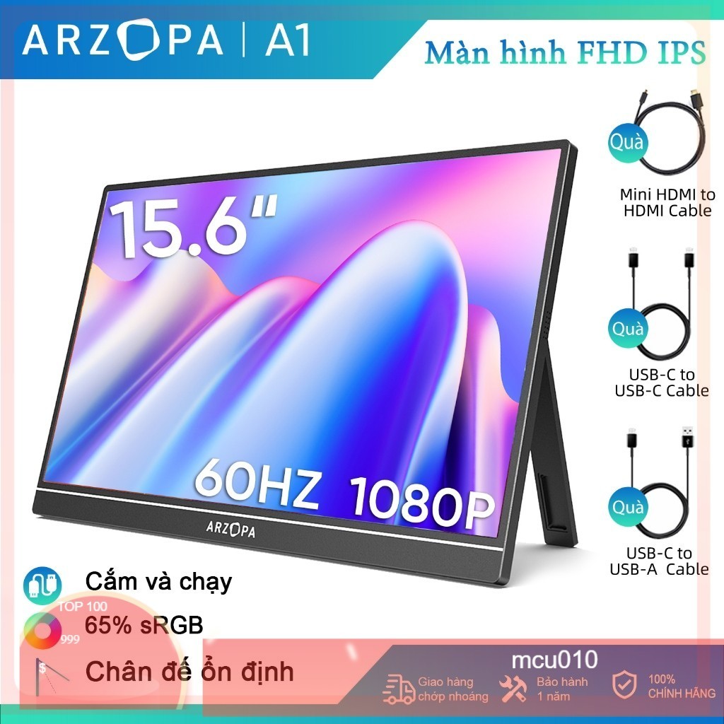 Màn hình di động ARZOPA A1 GAMUT- 15,6'' FHD 1080P - Màn hình máy tính xách tay siêu mỏng di động có