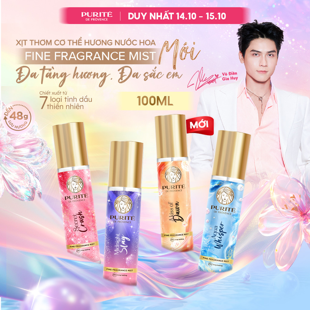 Xịt Thơm Body Mist Purité Hương Nước Hoa Cao Cấp 100ML - Lưu Hương 48H