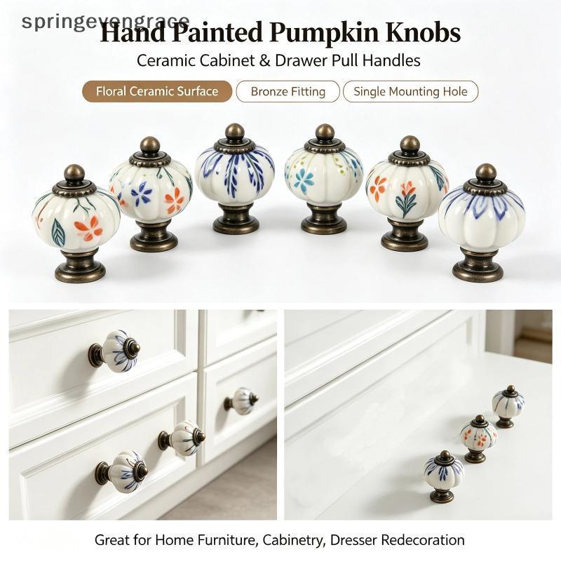 Springevengrace Vintage Gốm Bí Ngô Nội Thất Tay Cầm 1 Bộ Núm Tủ Chống Rỉ Sét Ngăn Kéo Bền Kéo Phần Cứng Cho Tủ Quần Áo Dự Án Cải Tiến Nhà Springevengrace