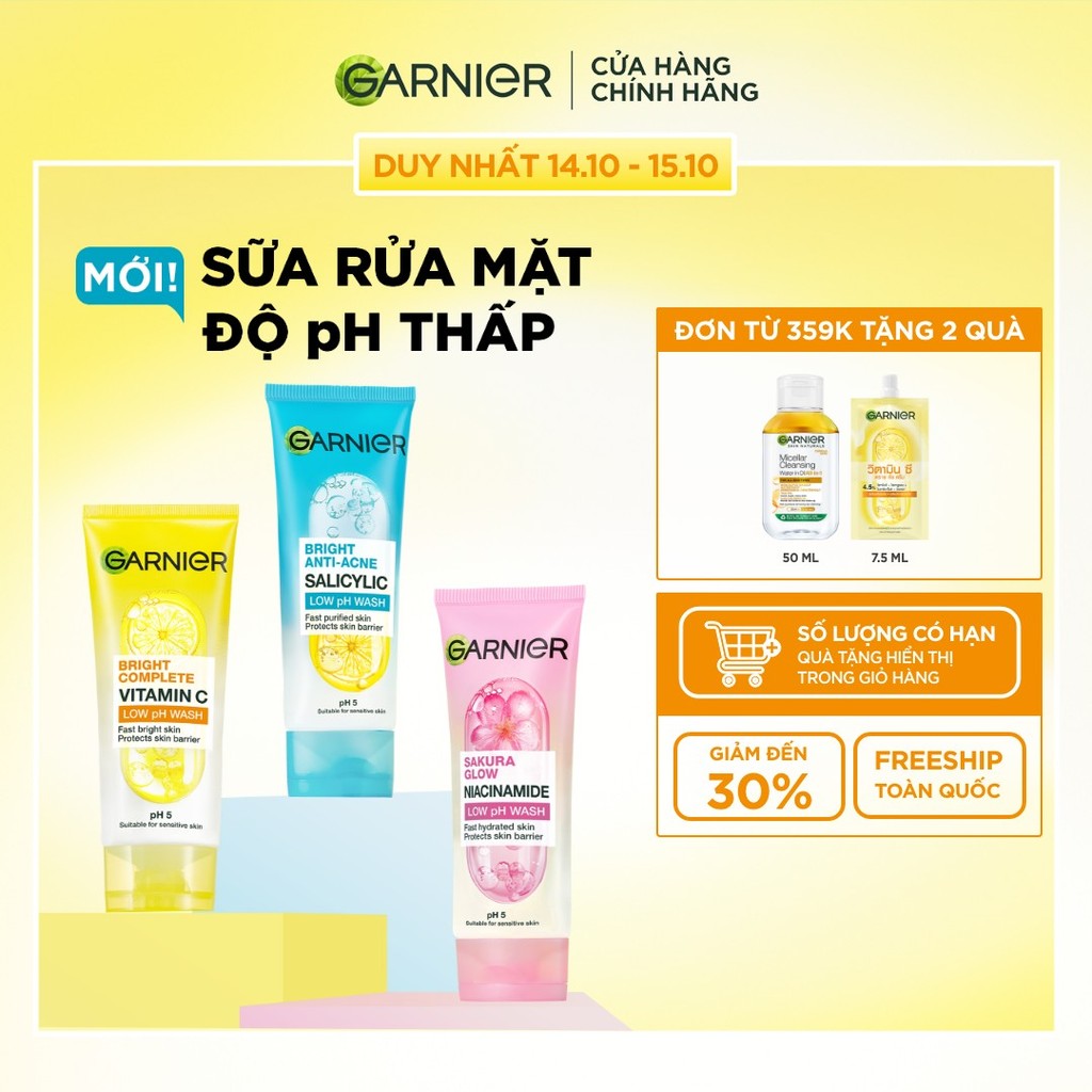MỚI! Sữa rửa mặt dạng Gel độ PH 5 cân bằng cho mọi loại da - Garnier Low PH Gel Wash 100ml