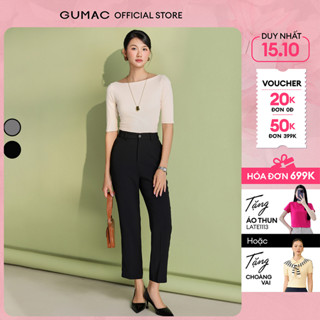 Quần tây nữ ống đứng lưng thun xám đen xẹc ý mềm mịn thoải mái công sở thời trang GUMAC QF05022