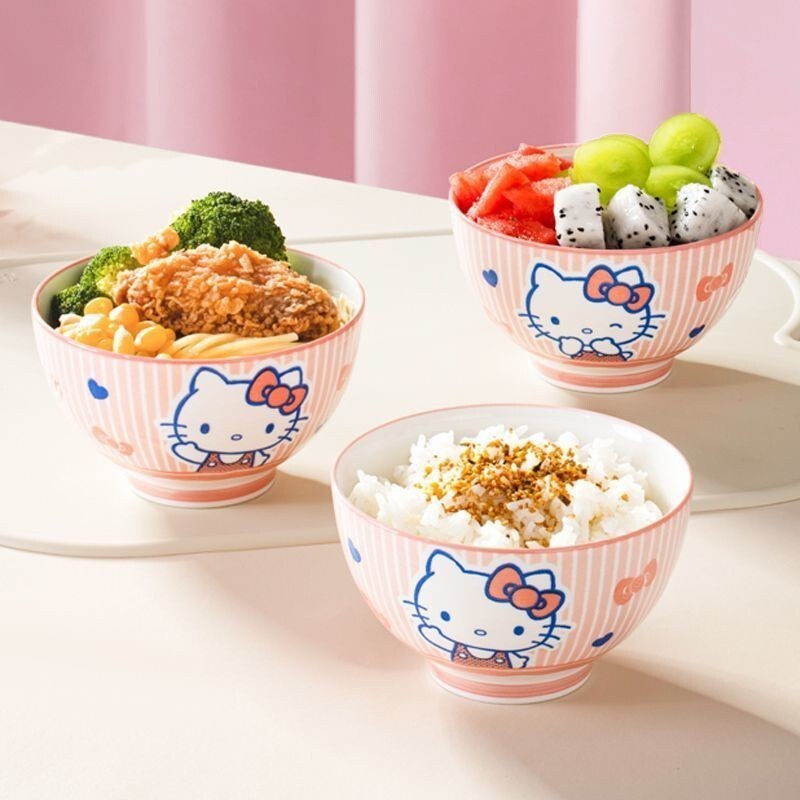 HelloKitty Bowl Plate Spoon Set Combination Underglaze Color Ceramic Household Children's Bowl Plate