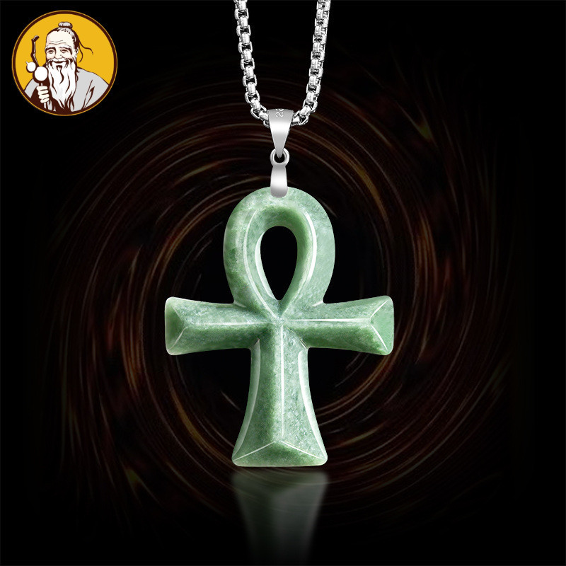 Mặt dây chuyền bạc S925 thiết kế cổ Ai Cập với ngọc đậu xanh