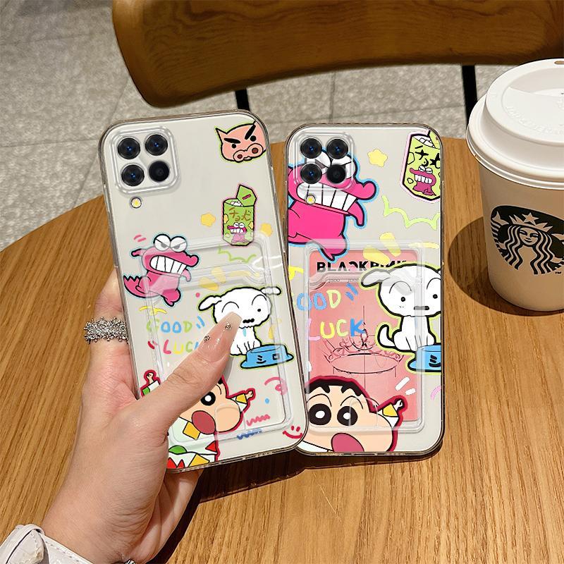 Hộp Đựng Thẻ Cho Samsung Galaxy A12 M12 A22 M22 M32 4G 5G Crayon Shin-chan Cặp Đôi TPU Mềm Chèn Ảnh 