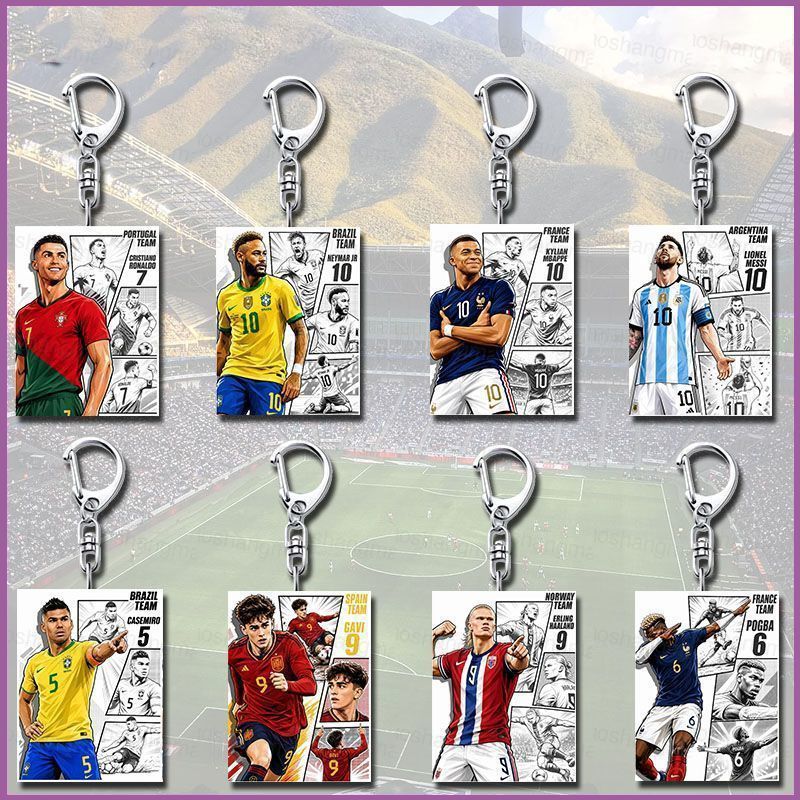 YT3 2026 Trận đấu bóng đá Erling Haaland Acrylic Móc khóa Kylian Mbappe Mặt dây chuyền cho ba lô Túi