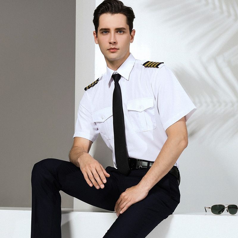 [Hàng có sẵn✈】 Đồng thuyền trưởng, áo sơ mi nam, đồng thiếu khí, đồng phục ngắn tay của phi công, đồ