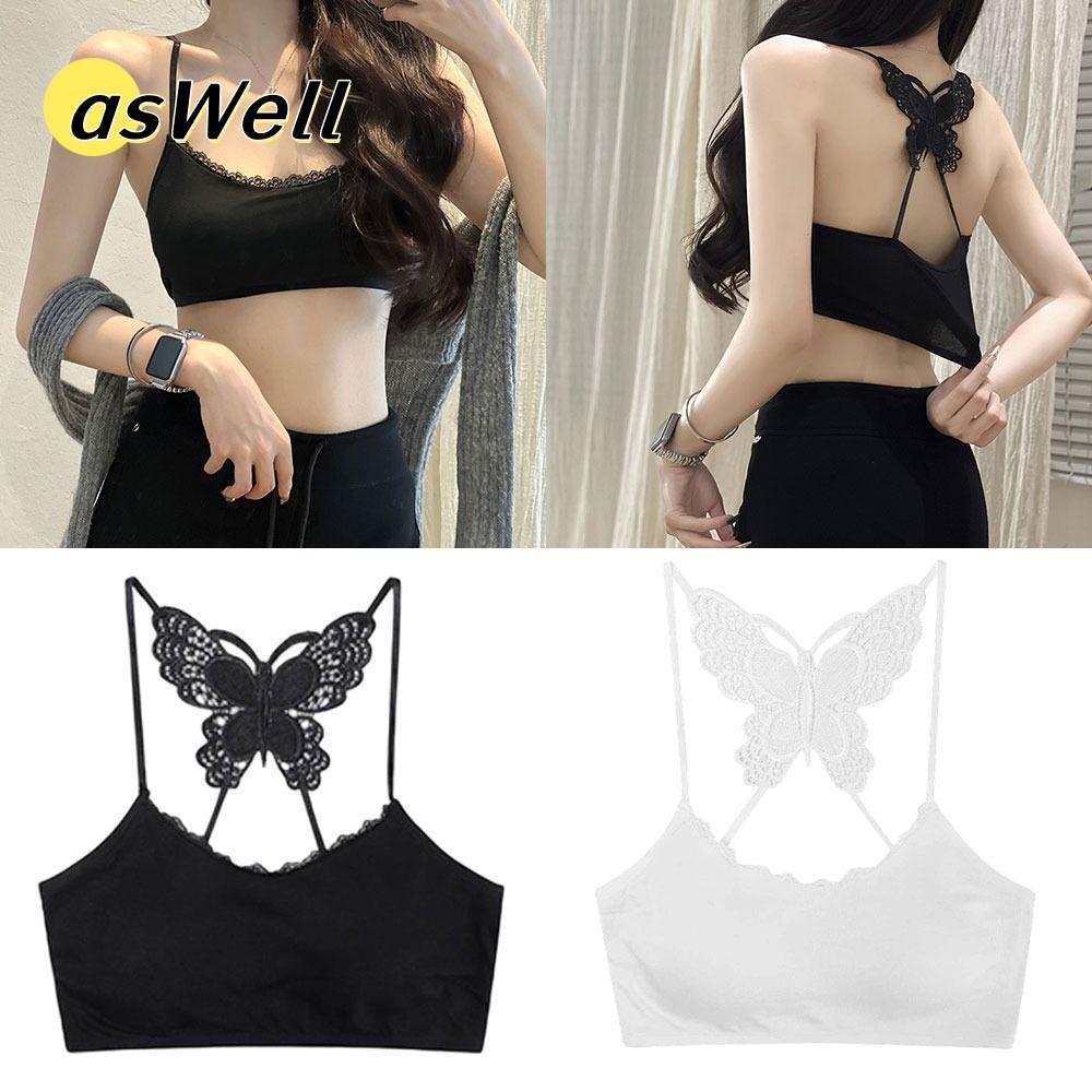 ASWELL Đệm Camisole, Bướm Thêu Ren Viền Lưng Bướm Vest, Rỗng Tích Hợp Trong Miếng Lót Quấn Ngực Top 