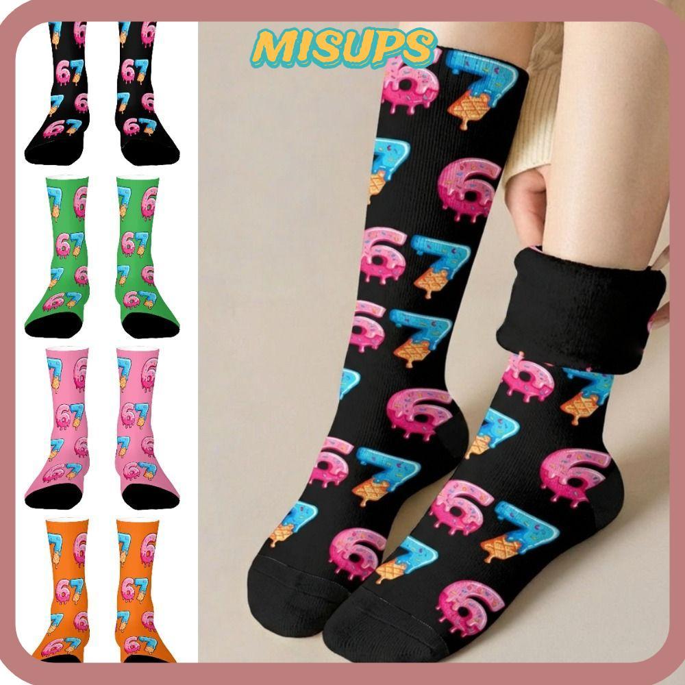 MISUPS 67 Meme Kem Tất, Cotton Ấm 67 Meme Crew Tất Dài, Ngộ nghĩnh Nhẹ Thoáng Khí Hoạt Hình Sáng Tạo