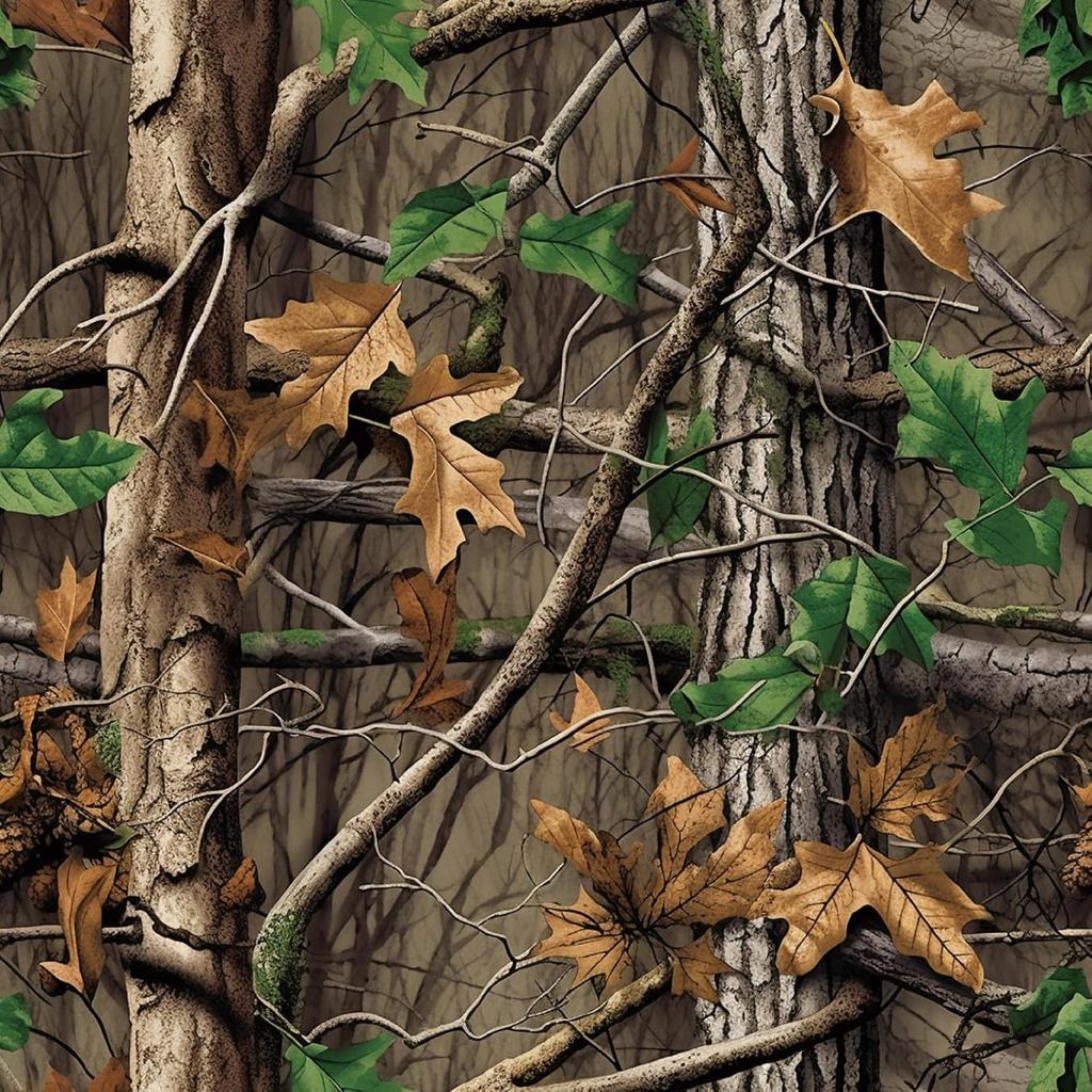 Livelynine Tree Camo Giấy Dán Tường Peel and Stick Tan Brown Forest Tree Bark Green Oak Leaf Nature 