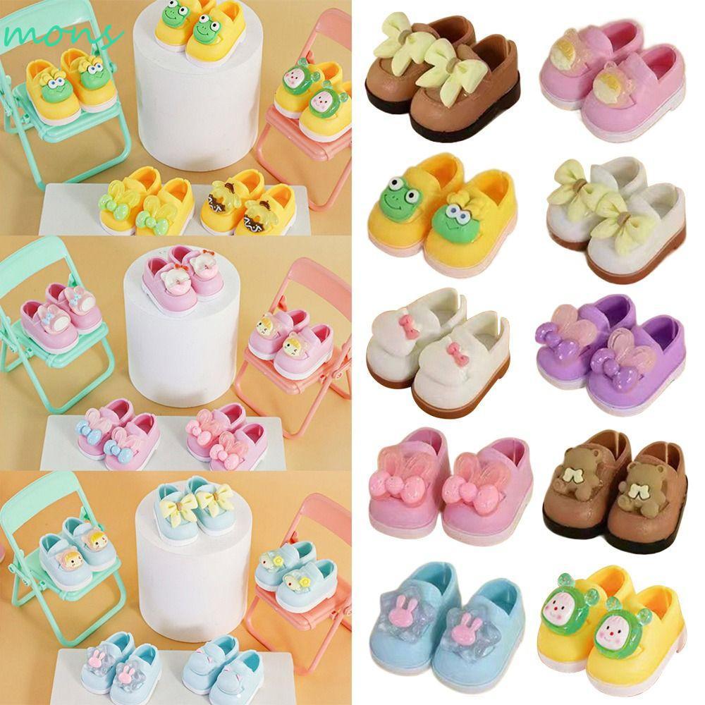 Búp bê MONS Dress up, Giày Mini họa tiết da giả PVC, Phụ kiện búp bê làm bằng tay hoạt hình 4cm Giày