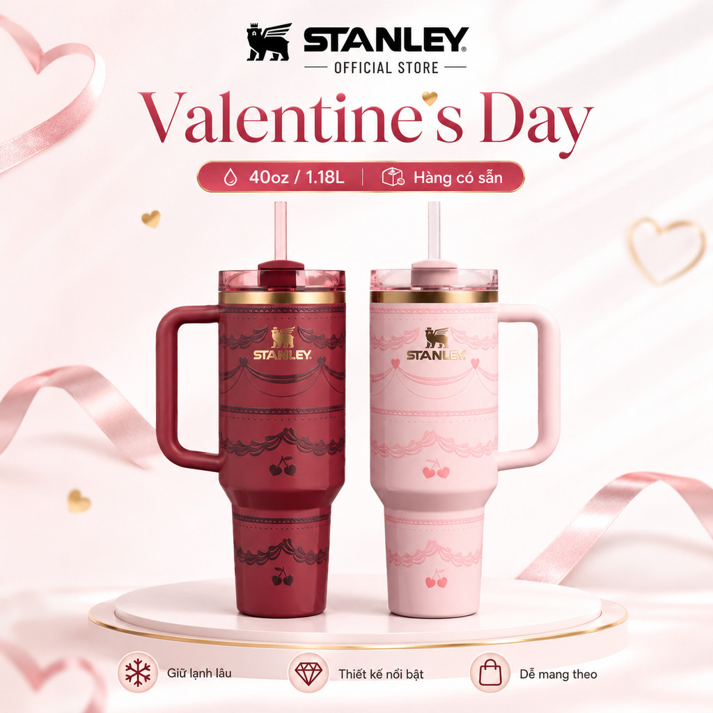 Stanley Valentine's Day Quencher H2.0 FlowState 20oz | 40oz, cốc giữ nhiệt có tay cầm, giữ lạnh lâu,