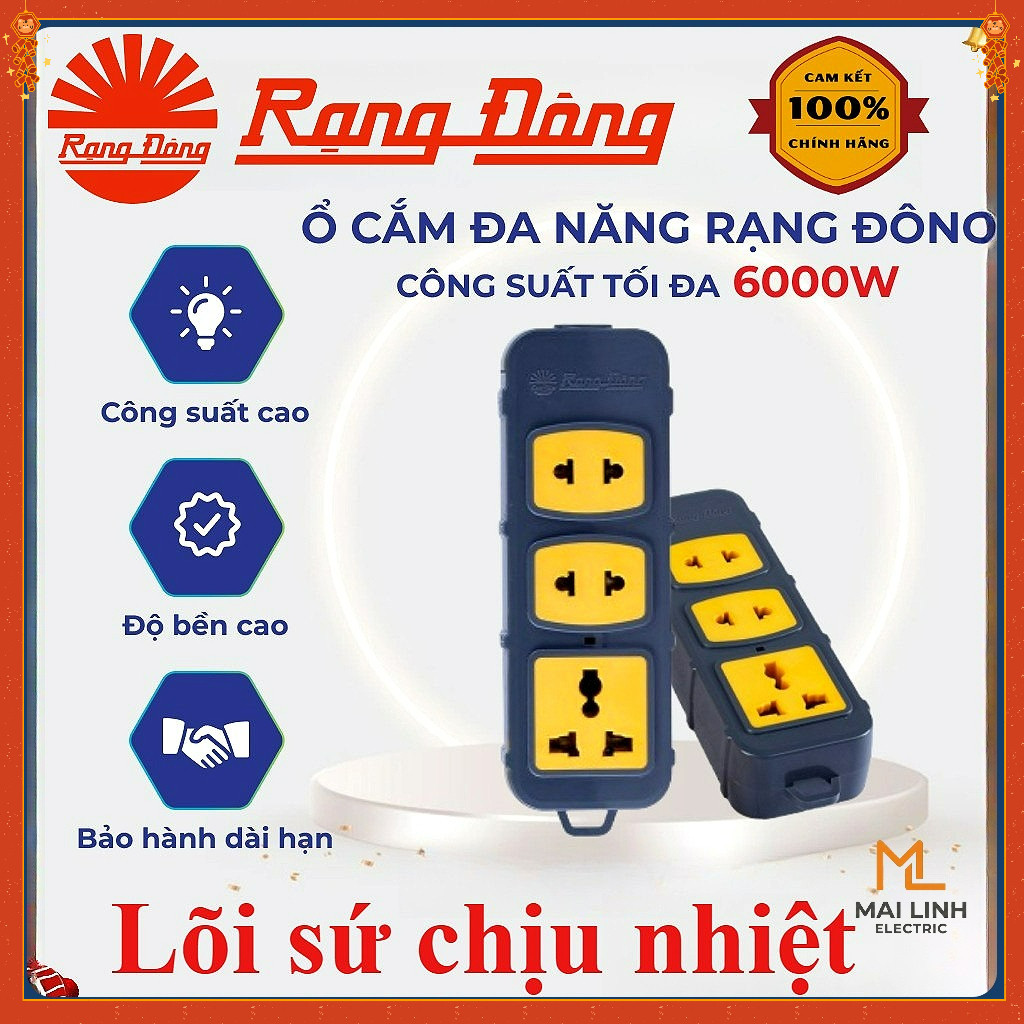 {Rạng Đông} Ổ cắm điện đa năng công suất cao 6000W (Không Dây) - Siêu chịu tải - Lõi ABS chịu nhiệt 