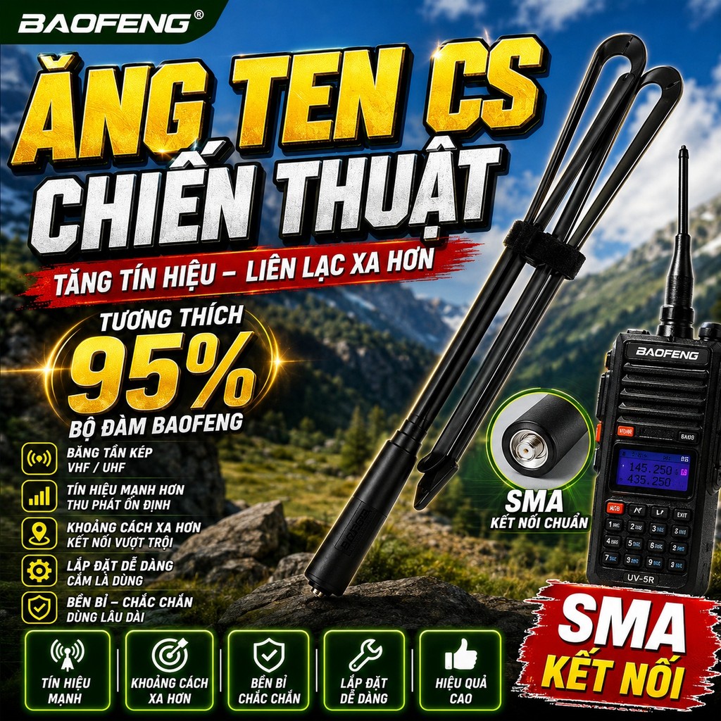 Ăng Ten BAOFENG SMA Băng Tần Kép, Tăng Cường Tín Hiệu, Tương Thích 95% Bộ Đàm UV5R UV32 UV9R UV21 UV