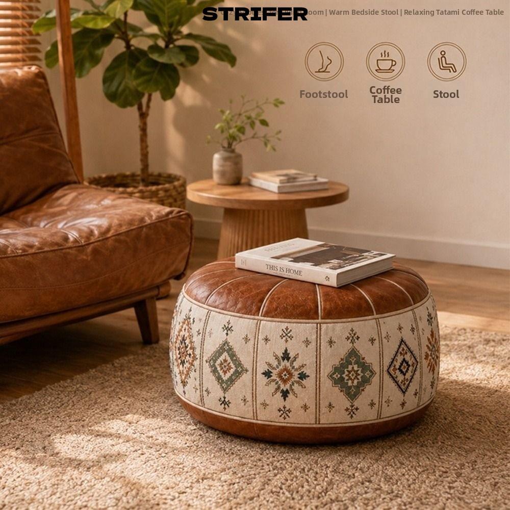 STRIFER Ottoman Pouf, Da PU Thiết Kế Lấp Đầy Chân Bao, Họa Tiết Boho Chống Nước Lớn Mở Tròn Pouf Bao