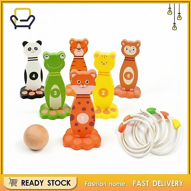 Trò chơi bowling động vật Bộ ném vòng nặng có chân bằng gỗ nguyên khối Bowling