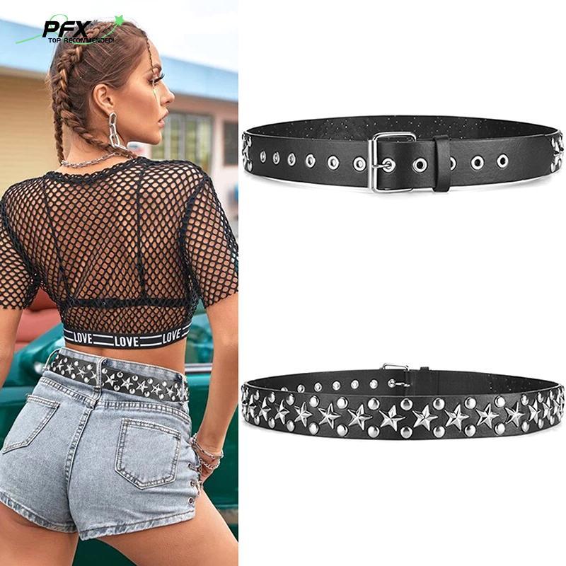 PFX Rivet Hollow Bullet Punk Belt - Thắt lưng da đính đá Gothic có thể điều chỉnh dành cho nữ
