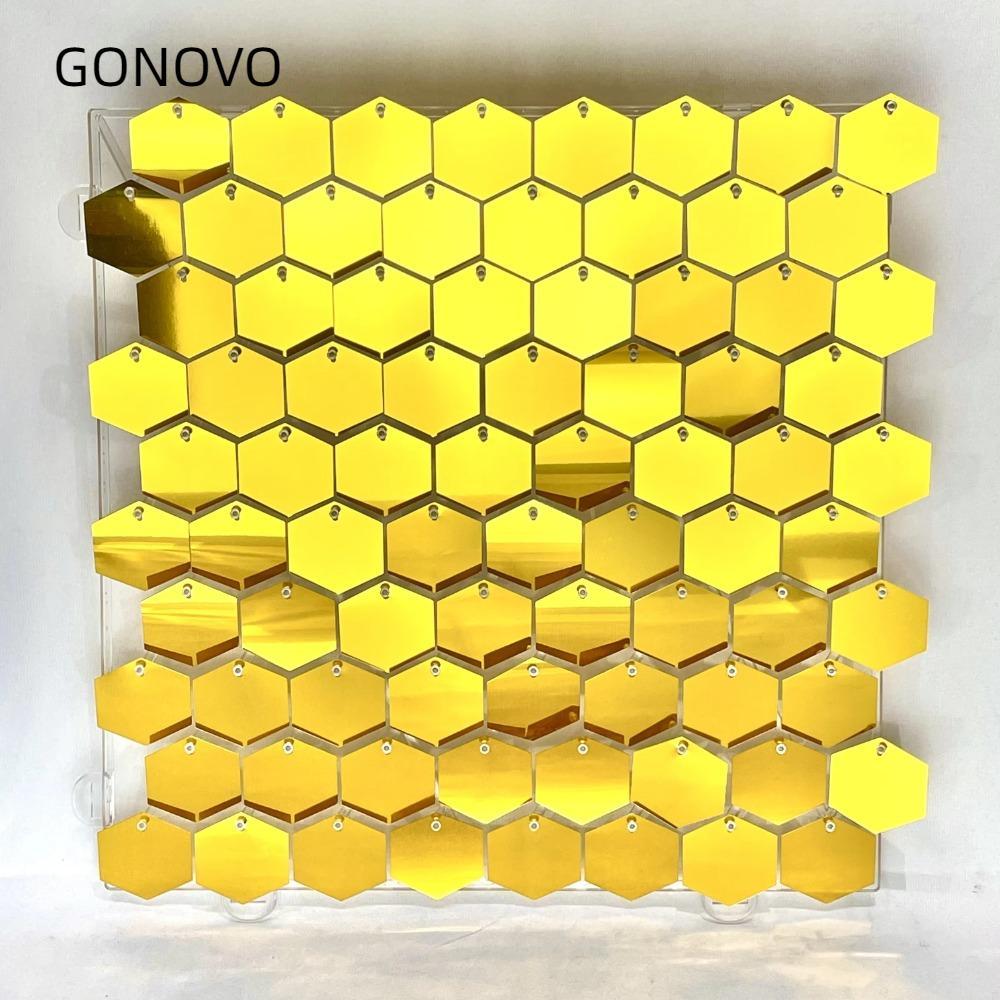 GONOVO Sequin Panel Trang trí tường, Phông nền sequin lục giác vàng bạc, Tấm trang trí phông nền PET
