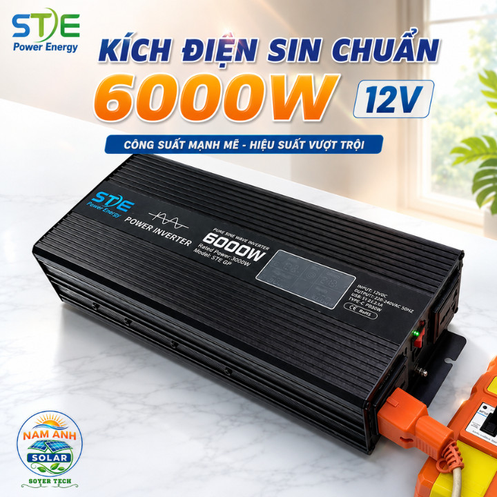 Bộ chuyển đổi điện sin chuẩn STE GP 6000W 12V sóng sin chuẩn Soyer Tech.Sin chuẩn 6000W 12V lên 220V