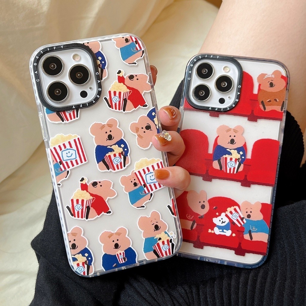 CASET Phim hoạt hình dễ thương Gấu Koala Popcorn Cinema Designer Sticker Vỏ mềm Vỏ tương thích cho i