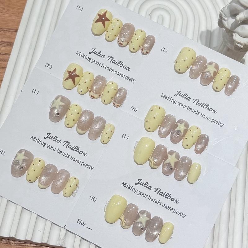 JuliaNailbox - Thiết Kế Thủ Công Mã Ngôi Sao Chấm Bi Vàng Kèm Bộ Dụng Cụ