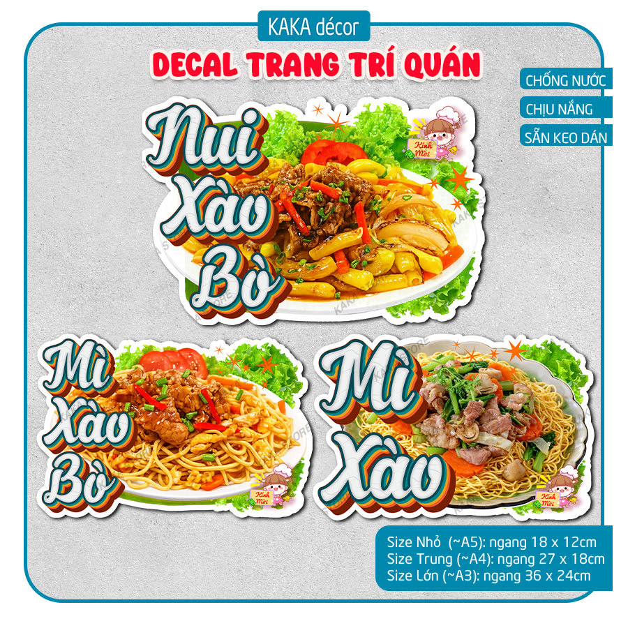 Decal Dán Mì Xào, Mì Xào Bò, Nui Xào Bò Chống Nước Chịu Nắng Trang Trí Quán Ăn - Tranh Dán Kính, Tườ