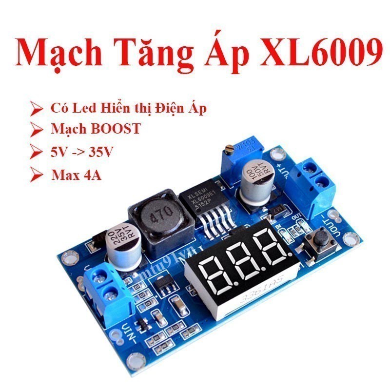 012 Mạch Tăng Áp DC-DC XL6009 có LED Hiển Thị 5-35V 4A