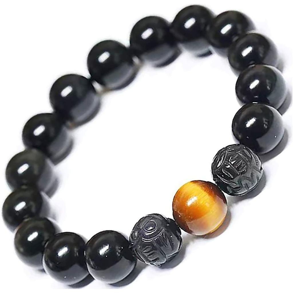 Vòng tay Obsidian màu đen, Vòng tay giàu có Obsidian đen phong thủy dành cho nam giới Cặp đôi Vòng t