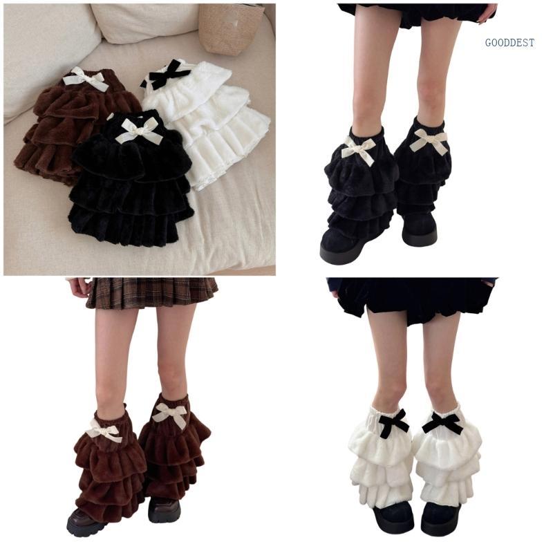 GOO Nữ Sang Trọng Lông Ruffle Tầng Giữ Ấm Chân Mềm Mại Phong Cách Mùa Đông Ngọt Ngào Nơ Mờ Boot Có C