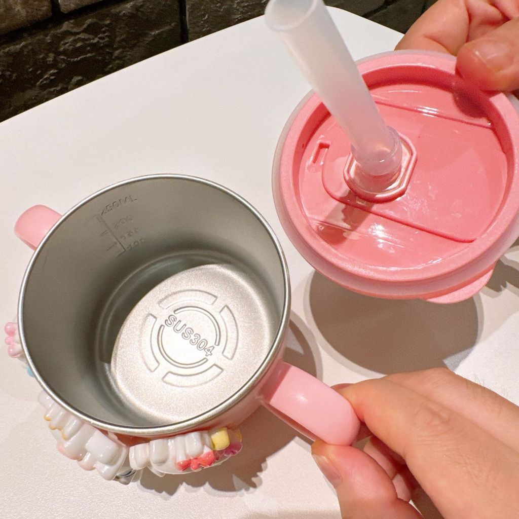 Eggy Party Kids Rơm Cốc Inox 304 Tay Cầm Đôi Có Nắp Hoạt Hình Cho Bé 280ml