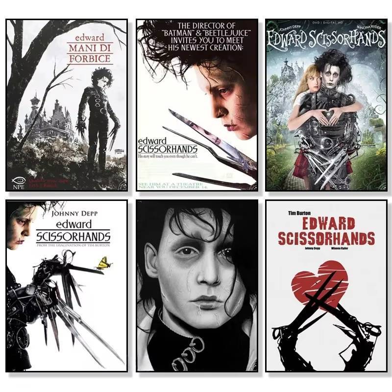 Edward Scissorhands Gothic Fantasy Movie Retro Poster Không Khung Canvas Tranh Nghệ Thuật Treo Tường