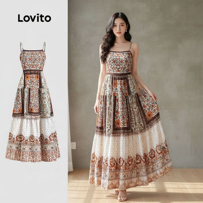 Lovito Kỳ nghỉ Đầm xếp ly kiểu dáng cho nữ mùa xuân hè L138ED154