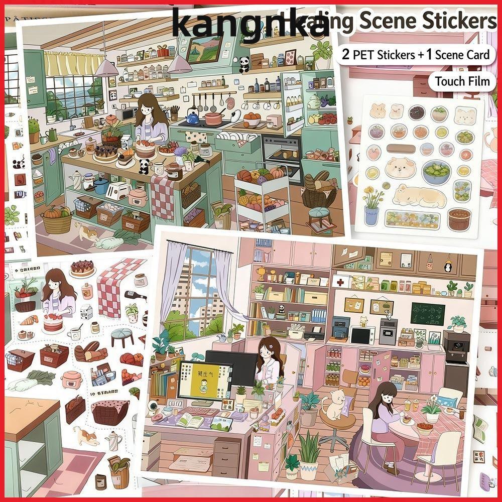 KANGNKA Pocket Scene Sticker, Kawaii Design Cabin Scene Landscape Sticker, Chủ đề tráng miệng sáng t