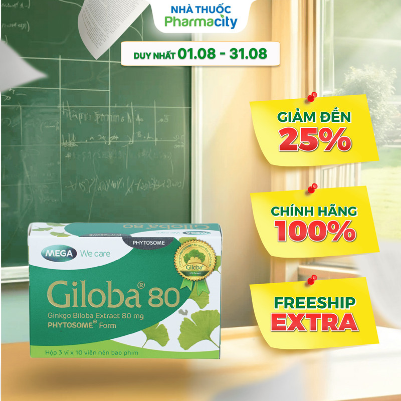 Viên uống Giloba 80 hỗ trợ tăng cường tuần hoàn não (hộp 3 vỉ x 10 viên)