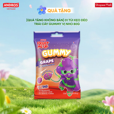 [QUÀ TẶNG KHÔNG BÁN] 1 túi kẹo Dẻo Trái Cây Gummy vị Nho 80G - Nhập Khẩu Từ Pháp Của Pháp - ANDROS FRUIT ME UP GUMMY