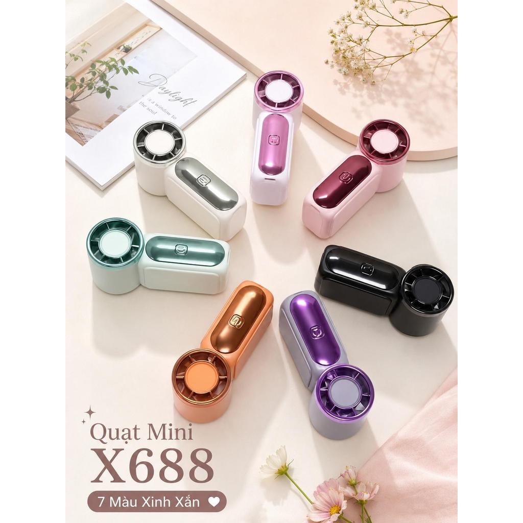 Quạt Mini Cầm Tay X688 199/100 Cấp Độ Gió, Màn Hình LED Hiển Thị Pin, Gió Mạnh Êm, Nhỏ Gọn Tiện Mang Theo