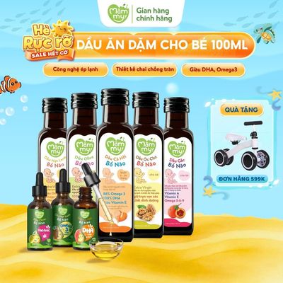 Dầu ăn dặm cho bé Mămmy 5 loại giàu DHA & Omega 3-6-9 cá hồi, hạt lanh, Olive, gấc, óc chó, chiên xào