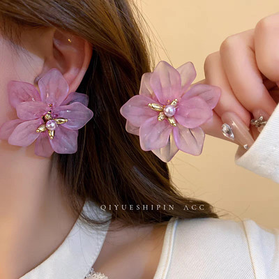 Pinkdudu Acrylic Cánh Hoa Hình Học Tuyên Bố Bông Tai - Giọt Phóng Đại Thời Trang Cho Nữ Trang Sức Hợp Thời Trang PD2643