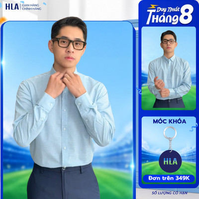 [NEW] Áo Sơ Mi Nam HLA Xanh Dương Chất Liệu Cotton Polyester Form Lịch Lãm Cao Cấp Phù Hợp Công Sở
