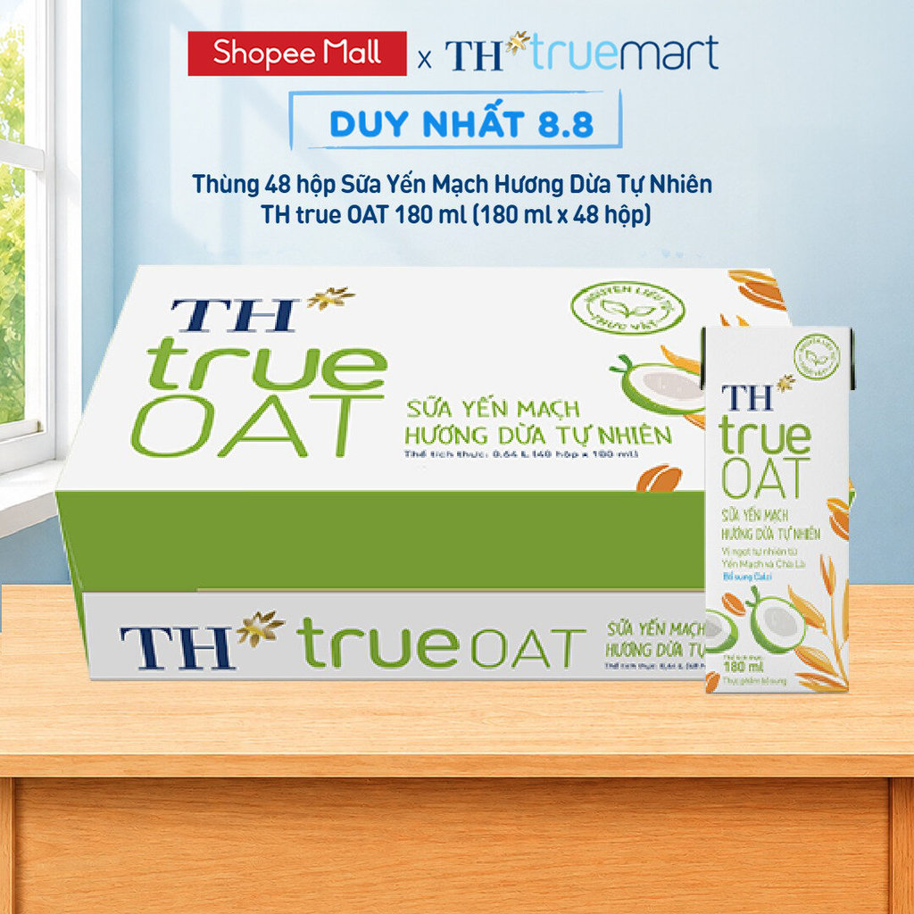 [LIVESTREAM] Thùng 48 hộp Sữa Yến Mạch Hương Dừa Tự Nhiên TH true OAT 180ml (180 ml x 48)