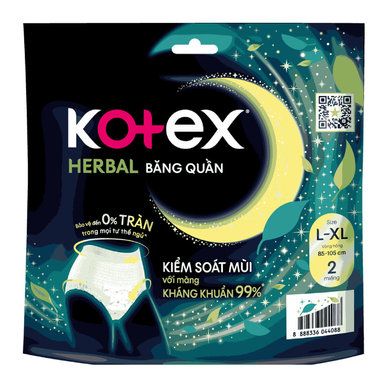 Băng vệ sinh Kotex đêm Herbal size L-XL 2 miếng - 44088