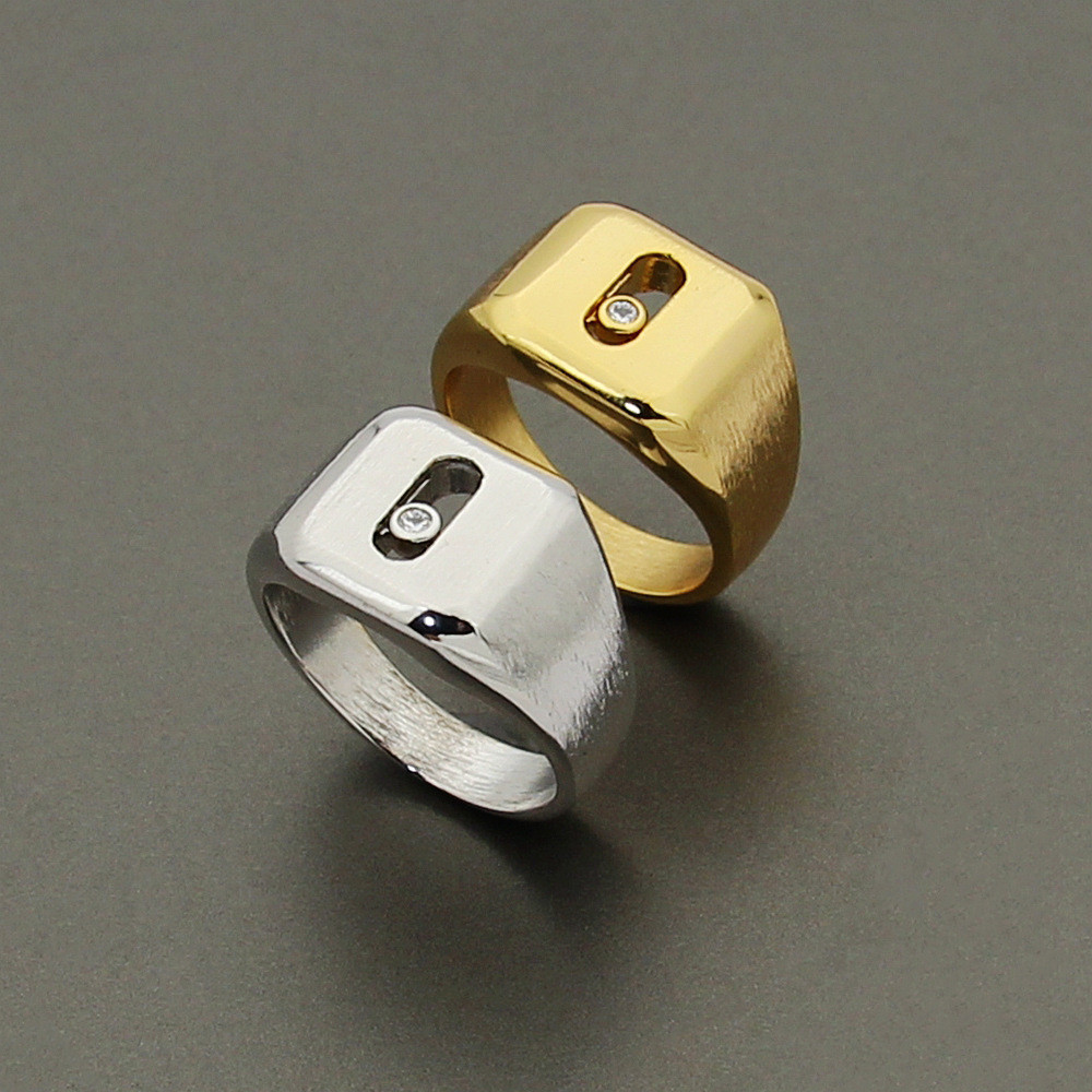 OI0Q Brushed sliding diamond single gradient ring, frosted sliding jewelry ring with square diamond 