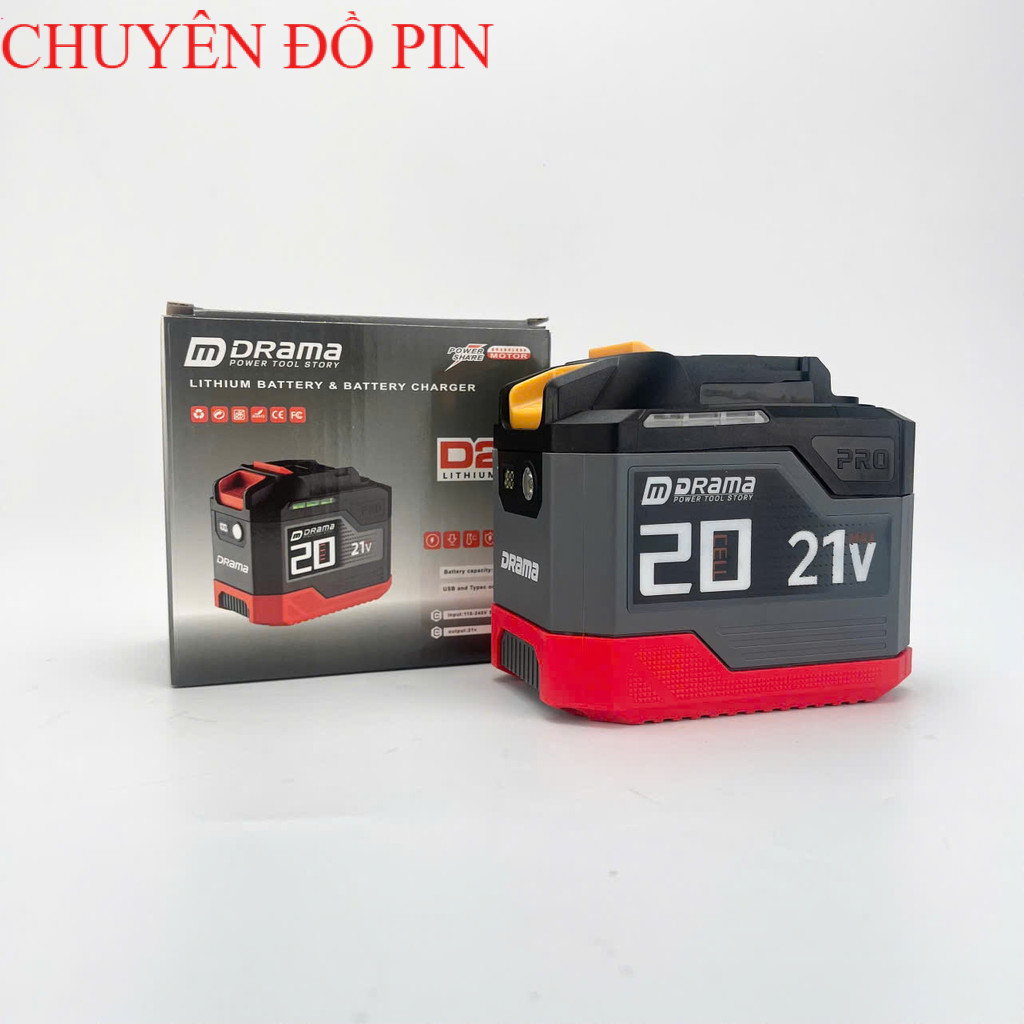 Pin 20 cell Drama PRO có cổng usb typec 5v 20w đèn led cell xanh 21v chân phổ thông mạch 4 mosfet Ch